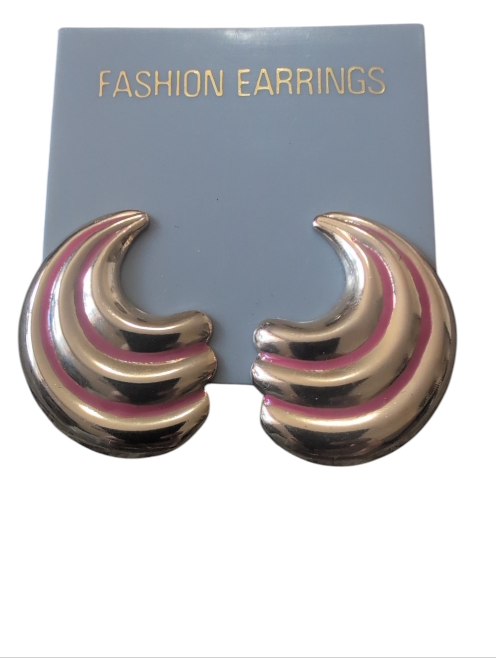 Vintage Gold Tone Pink Enamel Swirl Earrings Retro Statement Fashion Jewelry